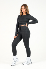 Hybrid High Waisted Leggings Black Marl