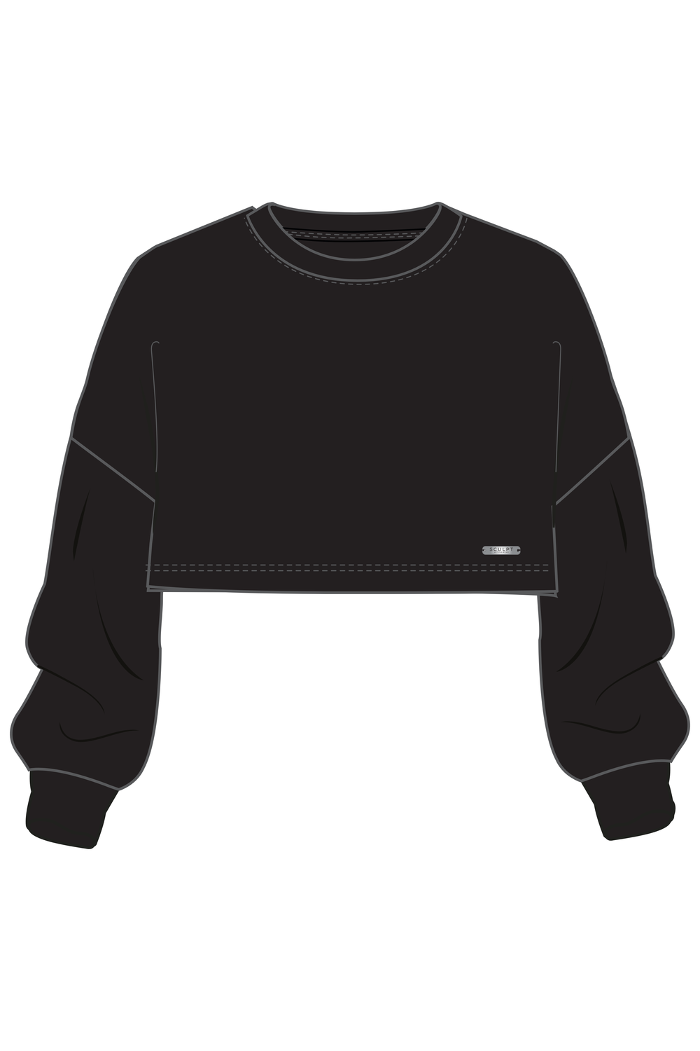 Cropped Crew Neck Long Sleeve Sweatshirt Black