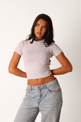 Basic Fitted Short Sleeve Cropped T-Shirt Dove Grey