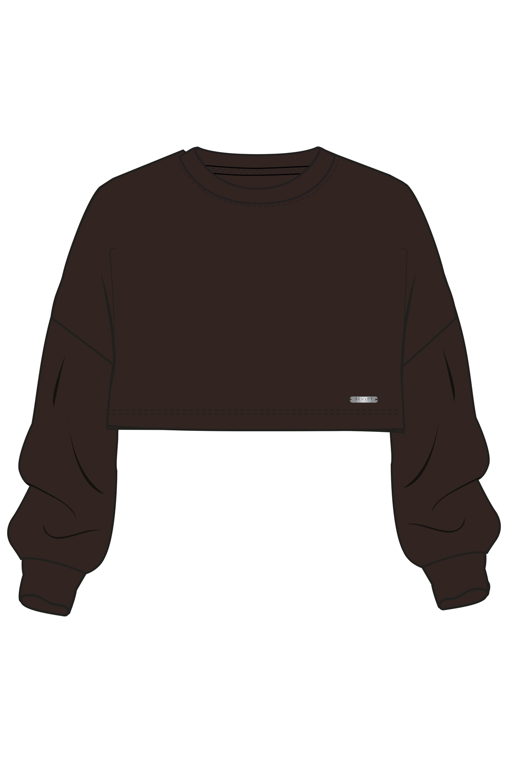 Cropped Crew Neck Long Sleeve Sweatshirt Brown