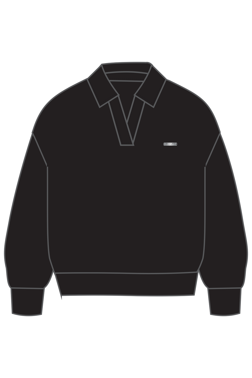 Long Sleeved Cuffed Rugby Top Black