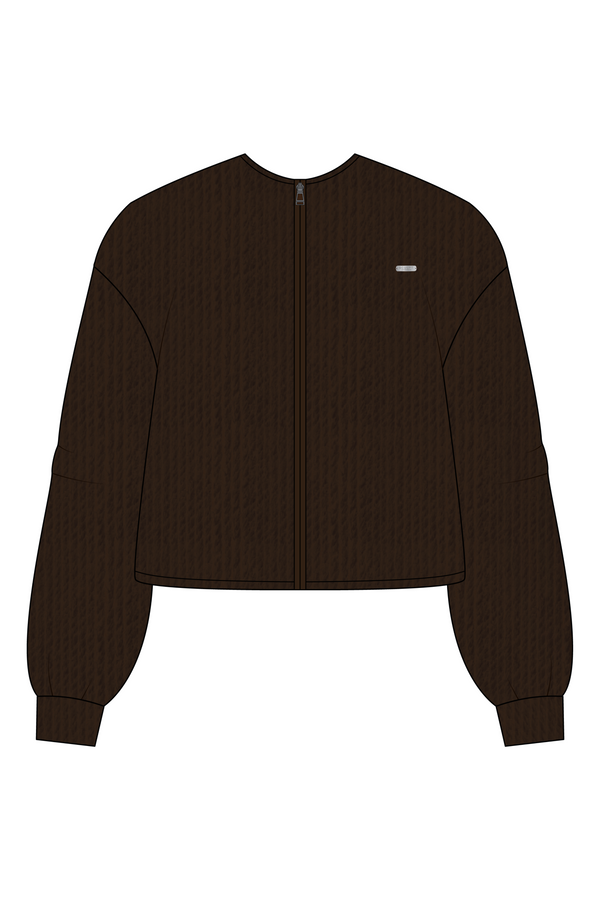 Teddy Knit Zip Through Jacket Walnut