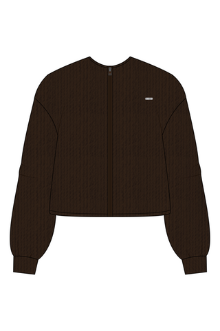 Teddy Knit Zip Through Jacket Walnut
