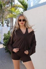 Oversized Light Zip Through Jacket Espresso